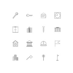 Buildings And Constructions linear thin icons set. Outlined simple vector icons