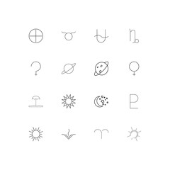 Astrology linear thin icons set. Outlined simple vector icons