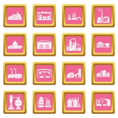 Factory icons set vector pink square isolated on white background 