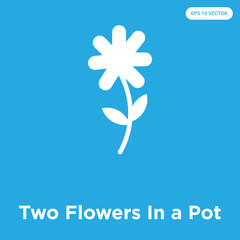 Two Flowers In a Pot icon isolated on blue background
