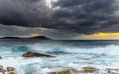 Cloudy Sunrise Seascape from Rock Platform