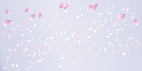 Fototapeta na wymiar Light Purple flying petals isolated on soft Violet gradient background. Sakura Roses petals. Vector