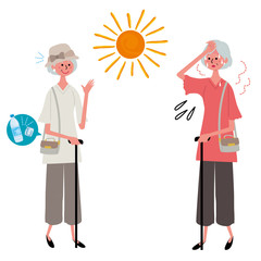 熱中症　シニア　女性　イラスト
