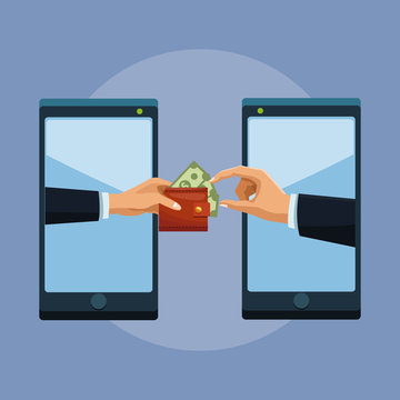 Tranfer money online from smartphone vector illustration graphic design
