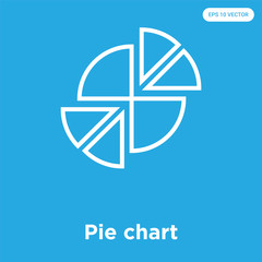 Pie chart icon isolated on blue background