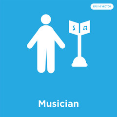 Musician icon isolated on blue background