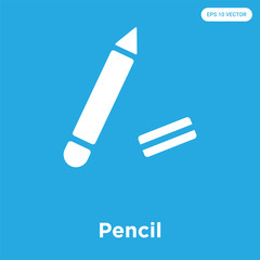 Pencil icon isolated on blue background