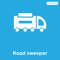 Road sweeper icon isolated on blue background