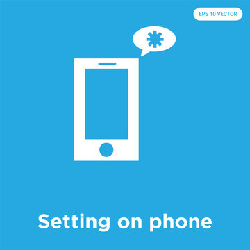 Setting on phone icon isolated on blue background