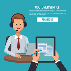 Customer service banner with read more button vector illustration graphic design