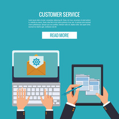 Customer service banner with read more button vector illustration graphic design