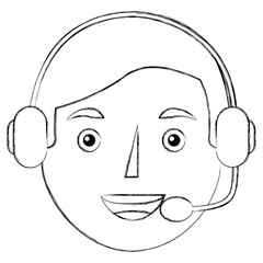 young man portrait character using headset vector illustration sketch