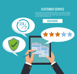 Customer service banner with read more button vector illustration graphic design