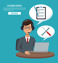 Customer service banner with read more button vector illustration graphic design