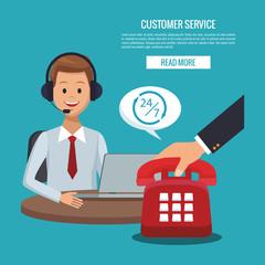 Customer service banner with read more button vector illustration graphic design