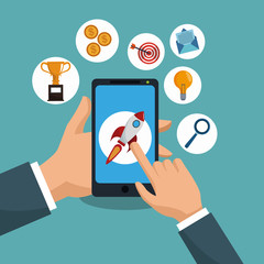 Online start up business from smartphone vector illustration graphic design
