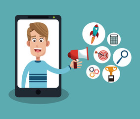 Businessman working on smartphone vector illustration graphic design