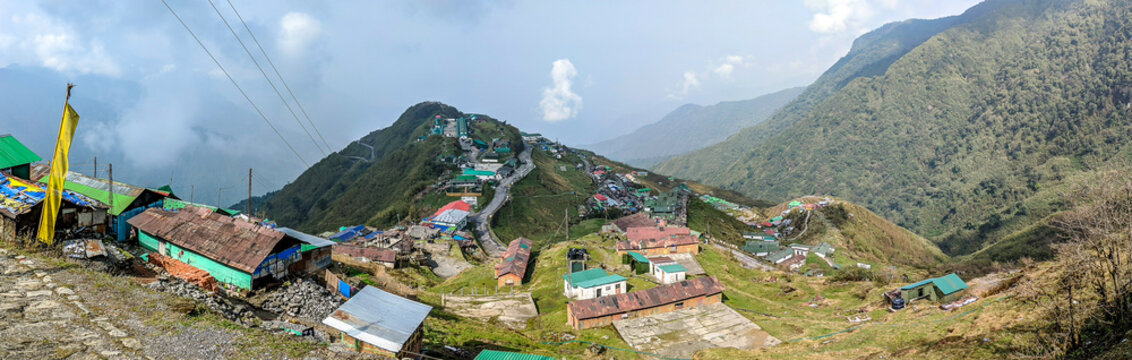A Panoramic View of beautiful mountain range with villages.