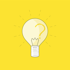 A lighten bulb with question mark as a reflection shadow represent enlightenment. Vector illustration. 