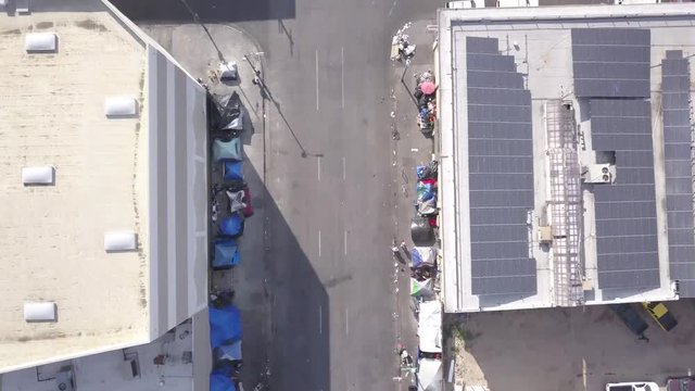 Drone Above Skid row Downtown Los Angeles