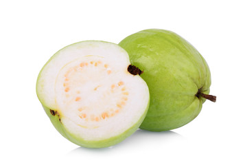 whole and half guava fruit isolated on white background