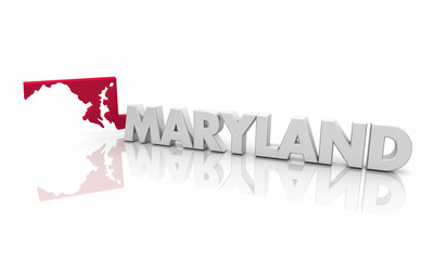 Maryland MD Red State Map Word 3d Illustration