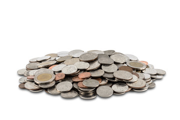 A pile of coins isolated on white background