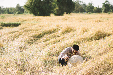 Brown Skin Farmer And His Rice Field