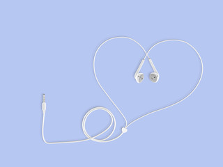 earphones white color wire heart shape on pastel