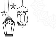 Monochrome Arabian style hanging lanterns banner