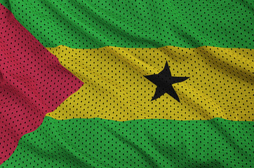 Sao Tome and Principe flag printed on a polyester nylon sportswear mesh fabric with some folds