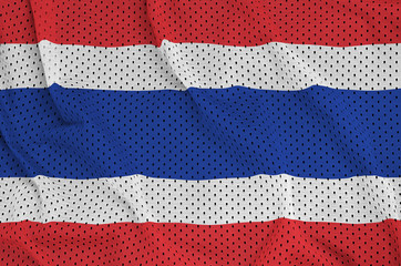 Thailand flag printed on a polyester nylon sportswear mesh fabric with some folds