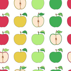 Seamless pattern with cartoon colorful apples.