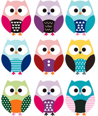 stock vector set of cute owl