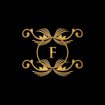 letter F logo design with flowers, leaves and feathers in a beautiful and elegant style. monogram F. typography F. initial F logo. Beautiful F letter luxury logo design vector template