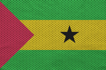 Sao Tome and Principe flag printed on a polyester nylon sportswear mesh fabric with some folds