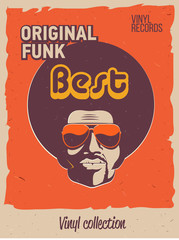Disco party event flyer. Collection of the creative vintage poster. Vector retro style template. Black man in sunglasses.