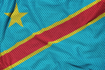 Democratic Republic of the Congo flag printed on a polyester nylon sportswear mesh fabric with some folds