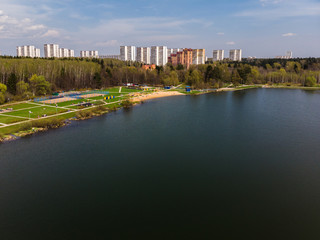 Top view on school lake in Zelenograd administrative district of Moscow, Russia