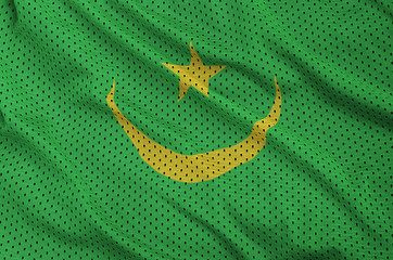 Mauritania flag printed on a polyester nylon sportswear mesh fabric with some folds