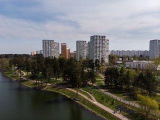houses on bank of pond in Zelenograd, Russia