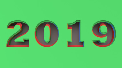 2019 number cut in colorful paper
