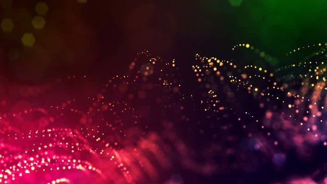3d render of luminous particles as science fiction multi colored background or modern abstract gradient background of particles with depth of field and bokeh like vj loop. Wavy structure 2