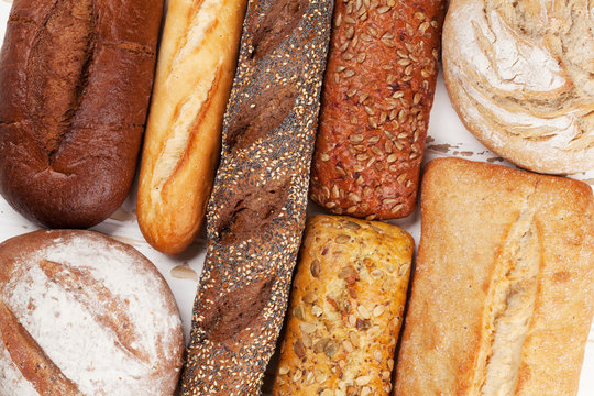 Various crusty bread and buns
