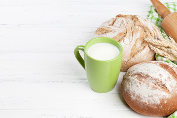 Homemade crusty bread and milk