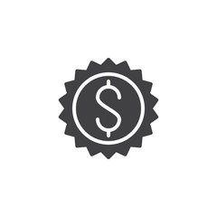 Dollar money sticker vector icon. filled flat sign for mobile concept and web design. Currency quality simple solid icon. Symbol, logo illustration. Pixel perfect vector graphics