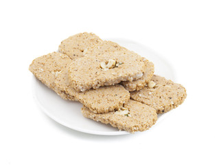 Indian Sweet Gud Kaju Gajak Isolated on White Background