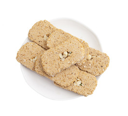 Indian Sweet Gud Kaju Gajak Isolated on White Background