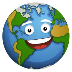 Vector illustration of a smiling, happy cartoon planet Earth.