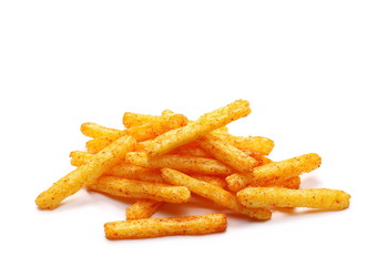 Pepper flavored potato chips isolated on white background